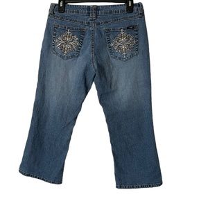 ANGELS BLUE CAPRI JEANS WITH EMBELLISHED BACK POCKETS